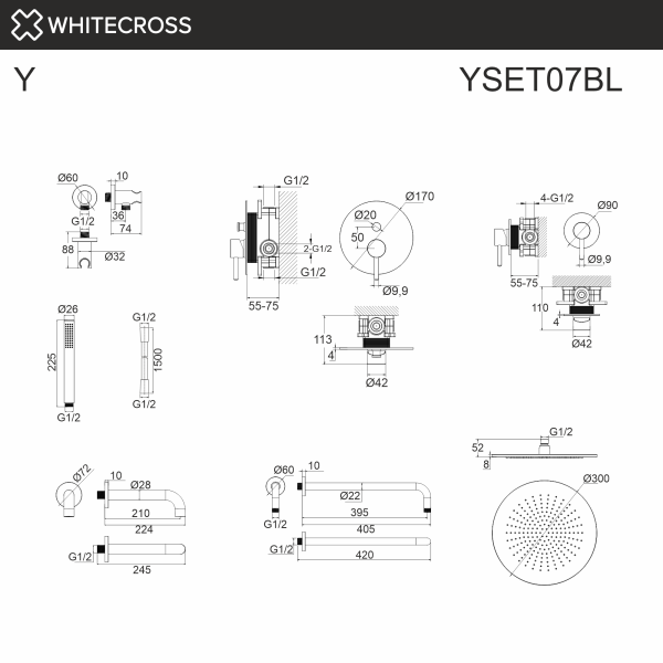 система для ванны скрытого монтажа whitecross y yset07bl, черный мат