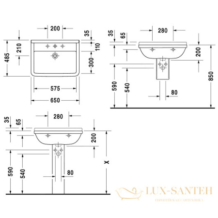 раковина duravit starck 3 0300650000 650х485 мм, белый