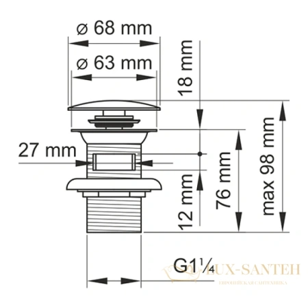 донный клапан wasserkraft a073 с переливом, матовый хром