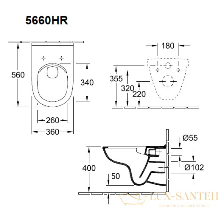 подвесной унитаз villeroy & boch o.novo 5660hrr1 36х56 см, белый