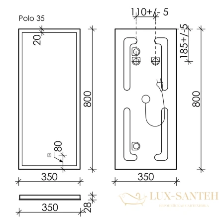 зеркало sancos polo pl35 35х80 см 