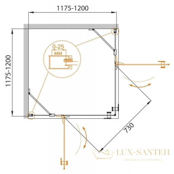 душевой уголок cezares crystal-a-2 crystal-s-a-2-120-c-cr 120x120 см, стекло прозрачное