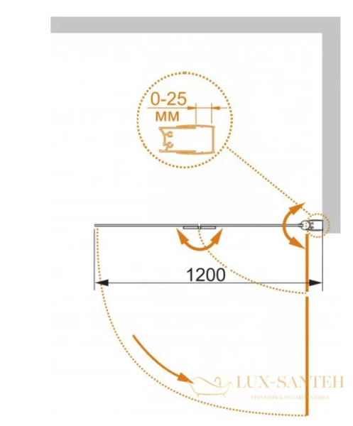 шторка на ванну cezares eco eco-o-v-21-120/140-p-cr-r профиль хром, стекло рифленое