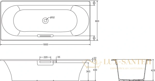 чугунная ванна jacob delafon volute 180x80 e6d900-0 белая, с антискользящим покрытием