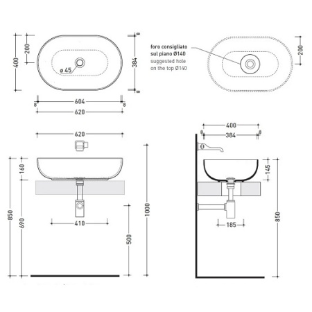 раковина накладная flaminia app ap62alat 620х400х160h мм, latte