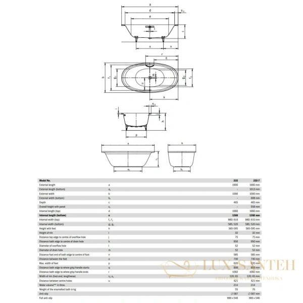 стальная ванна kaldewei ellipso duo oval 286200013001 232 190х100 см с покрытием easy-clean, альпийский белый 