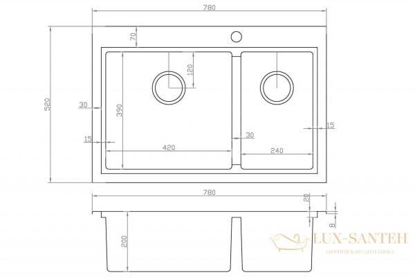 кухонная мойка zorg master zm r-5278-l, нержавеющая сталь