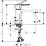 смеситель для раковины hansgrohe rebris e 72587000, с донным клапаном, хром глянцевый