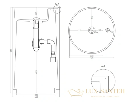 раковина salini armonia 130114g s-sense 45x45 см, белый