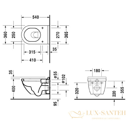 чаша подвесного унитаза duravit starck 3 2225090000, белый