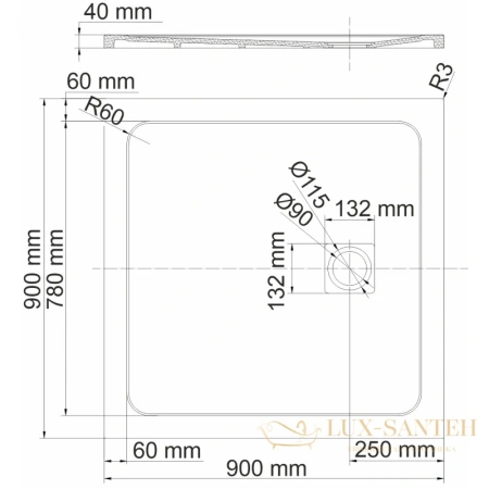 душевой поддон wasserkraft neime 19t03 из литого мрамора 90х90 см, черный