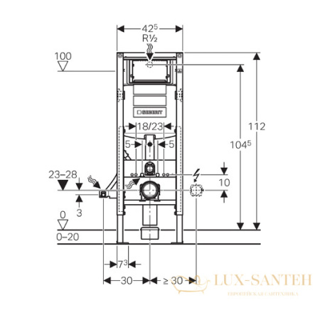 инсталляция для подвесного унитаза geberit duofix up320 111.350.00.5 ширина 42,5 см