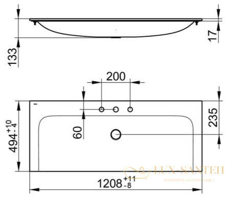 раковина keuco plan, 32980311203, белый, 1208х17х494 мм