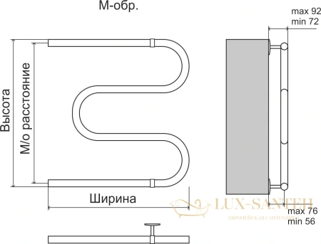 полотенцесушитель водяной terminus м-образный aisi 4620768888168 32х2 600х400