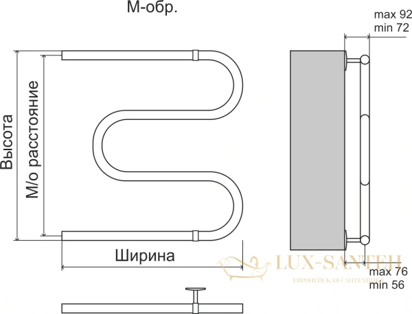 полотенцесушитель водяной terminus м-образный aisi 4620768888168 32х2 600х400