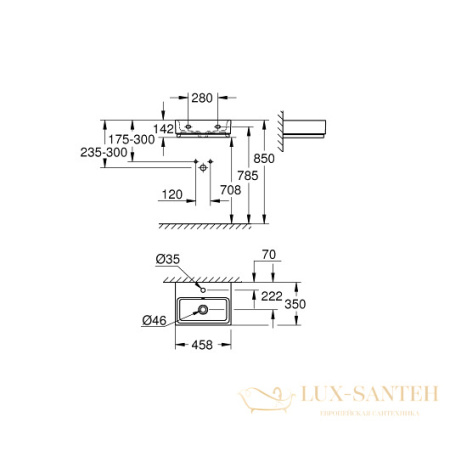 раковина grohe cube ceramic 3948300h 458х350 мм, белый