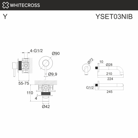 система для ванны скрытого монтажа whitecross y yset03nib, брашированный никель