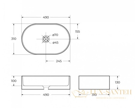 раковина накладная belbagno bb1497, 490х310х130 мм, белый