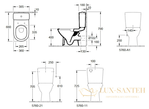 чаша напольного унитаза villeroy & boch o.novo 5661 r0 01 со скрытым ободом, белый