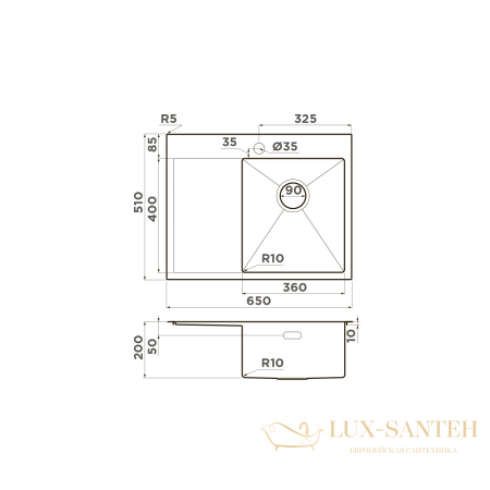 кухонная мойка omoikiri akisame 65-lg-r нерж.сталь х светлое золото, 4973084