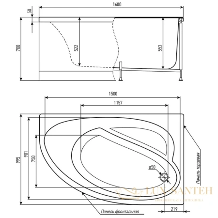 акриловая ванна timo iva iva1610r 160x99,5 см, белый