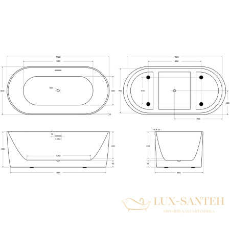 акриловая ванна belbagno bb411-1700-800-matt 170x80 без гидромассажа, белый матовый