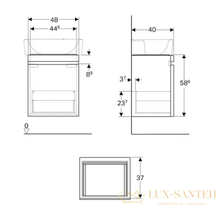тумба под раковину geberit renova plan 869552000 480х400 мм, вяз