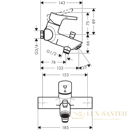 смеситель для ванны hansgrohe talis e 72401000, хром