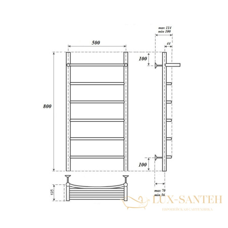 полотенцесушитель 500x800 электрический point афина pn04158pe п5 с полкой левый/правый, хром