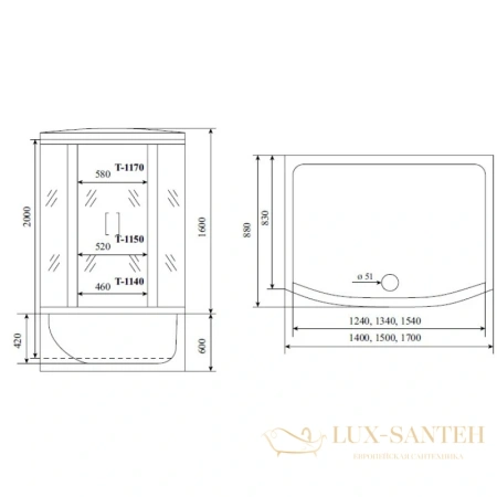 душевая кабина timo standart t-6650 b 150x88x220 см, стекло прозрачное