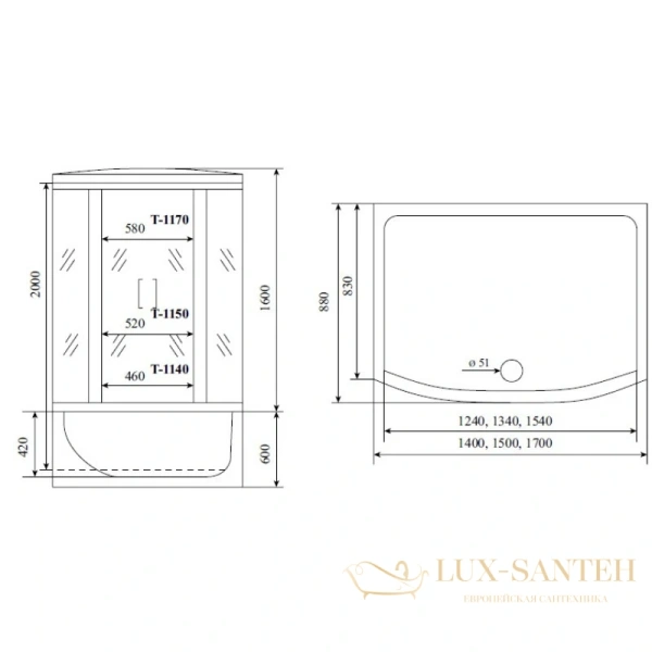 душевая кабина timo standart t-6650 s 150x88x220 см, стекло прозрачное