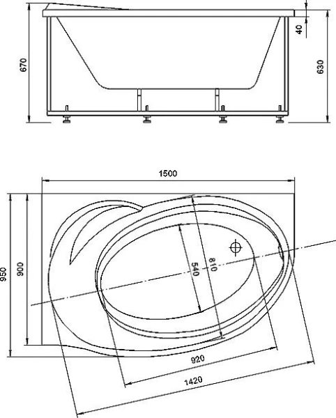 акриловая ванна aquatek бетта 150х95 bet150-0000041 (левая, без гидромассажа, с фронтальным экраном, вклеенный каркас)