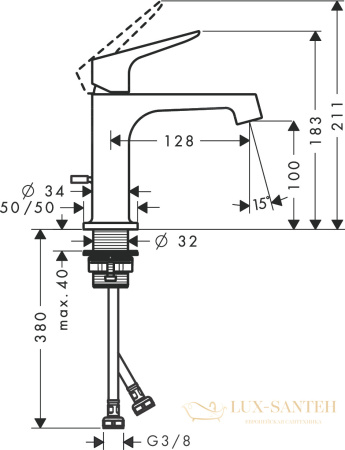 смеситель для раковины 100, axor citterio m, 34010000, с донным клапаном, хром