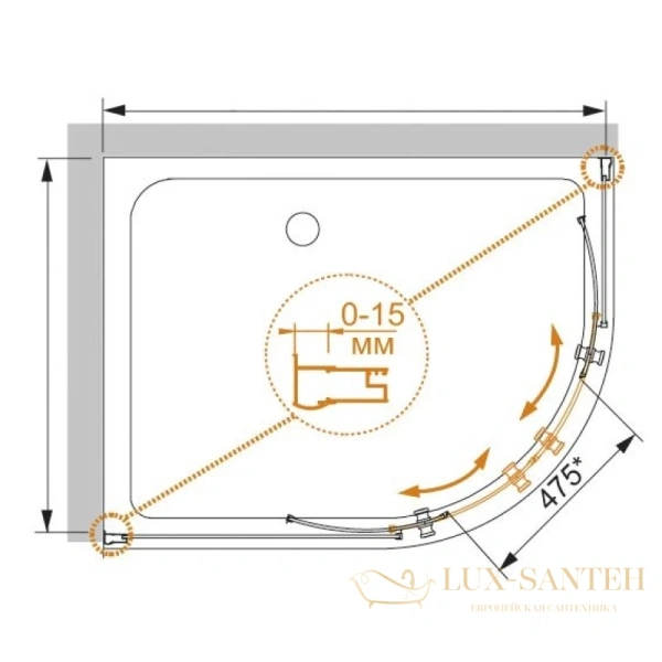 душевой уголок cezares pratico-rh-2 pratico-rh-2-100/80-p-cr 100x80 см, стекло текстурное