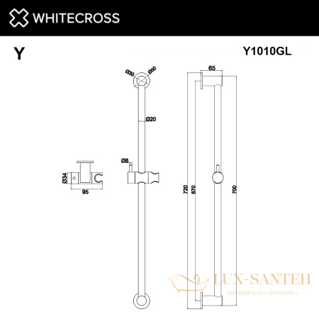 штанга для душа whitecross y1010glb, брашированное золото