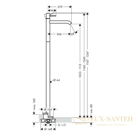 смеситель для раковины напольный, axor uno, 38037000, (внешняя часть), хром