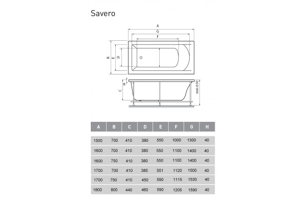 ванна акриловая vayer savero 160x70