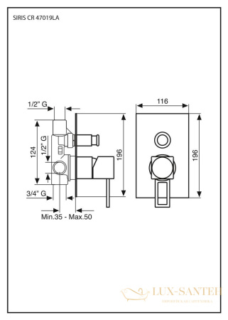 смеситель внутристенный emmevi siris 47019l/a/cr на 2 выхода, хром