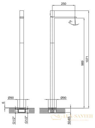 смеситель для раковины, fantini milano, 31 02 3036b, напольный, без донного клапана, излив 250мм, (наружняя часть), хром