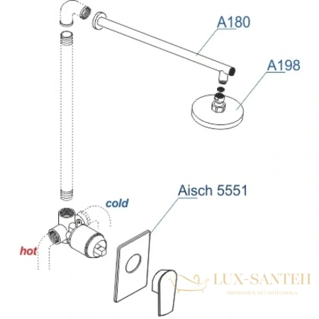 душевой комплект wasserkraft aisch a55180 250 мм, золотой матовый