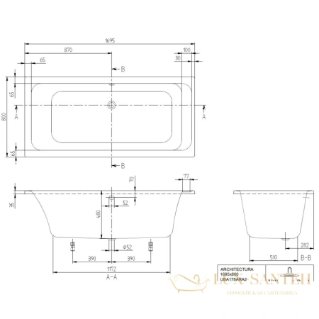 акриловая ванна villeroy & boch architectura uba178ara2v-01 169,5х80 см, альпийский белый