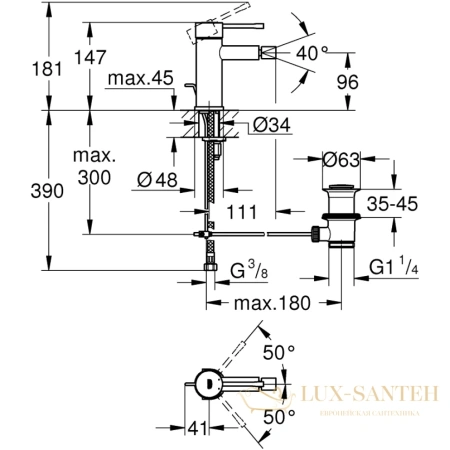 смеситель для биде с донным клапаном grohe essence new 32935a01, темный графит глянцевый