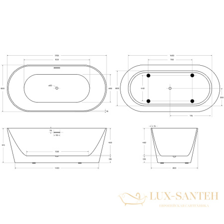 акриловая ванна belbagno bb416-1700-800 170x80 без гидромассажа, белый