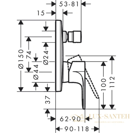 смеситель для ванны c душем hansgrohe rebris s 72466000, хром