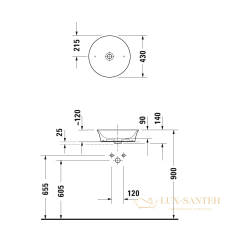 раковина накладная duravit white tulip, 2362430079, d430 мм, без перелива, белый глянцевый