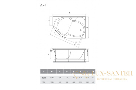 ванна акриловая relisan sofi r 170x105