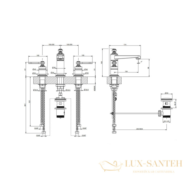 смеситель для раковины gessi venti20 65012.710, brass pvd