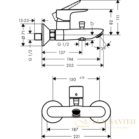 смеситель для ванны hansgrohe talis e 71740000, хром