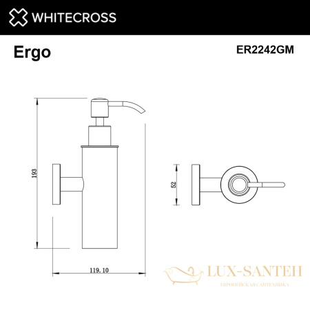 дозатор для жидкого мыла подвесной whitecross ergo er2242gm, оружейная сталь