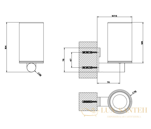 стакан gessi 316 accessories 54707.707 подвесной, белый | черный шлифованный хром pvd